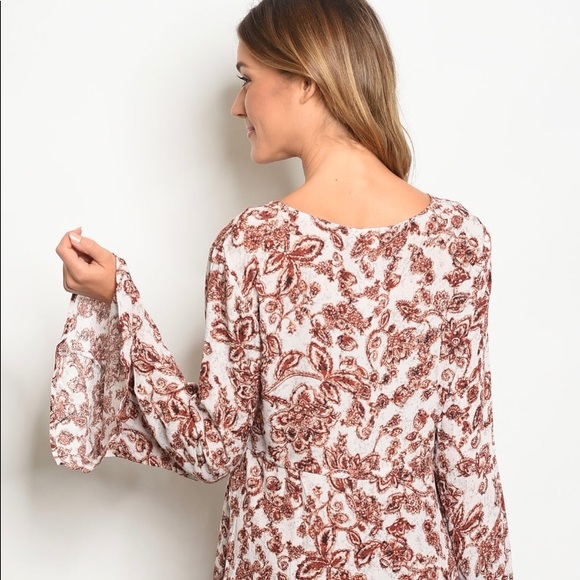 Floral Rust Midi Long Sleeve Dress - Picture 5 of 8